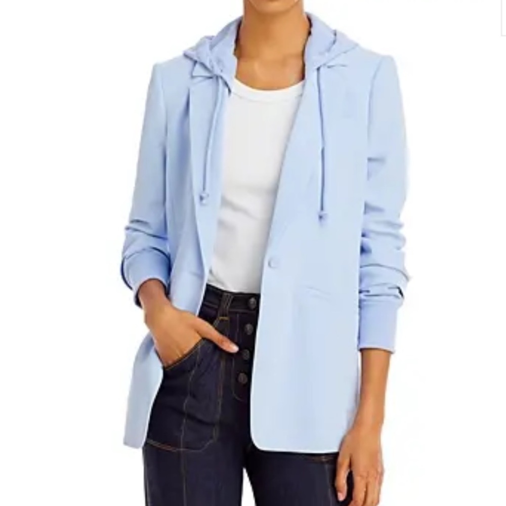 NWT CINQ A SEPT KHLOE ICICLE BLUE HOODED BLAZER JACKET 4 - Picture 2 of 12